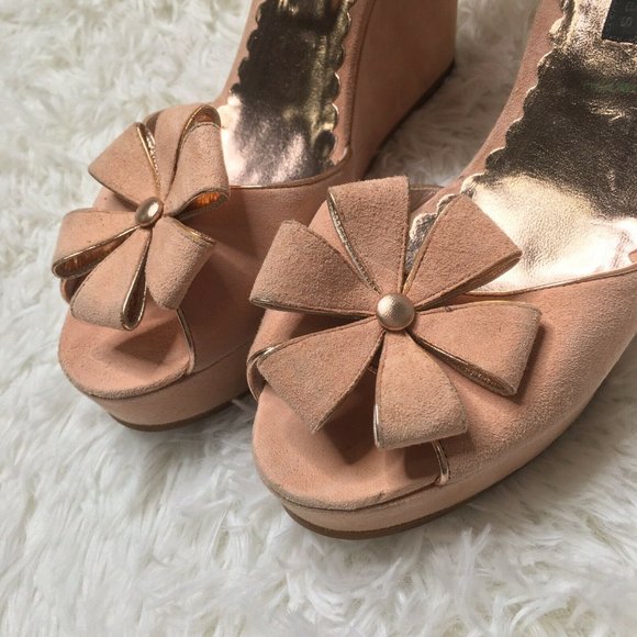 Marc Jacobs pink wedges 8.5 Womens Blush Suede Heels floral shoes ankle strap - Picture 4 of 10